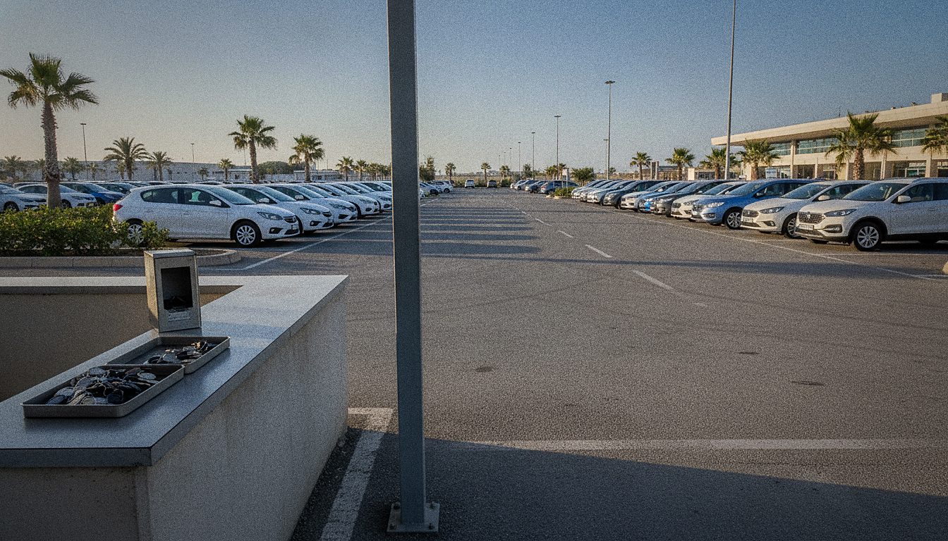 Turisti ritirano le chiavi di un'auto a noleggio nel parcheggio dell'Aeroporto Internazionale di Malta